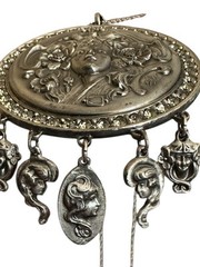 Original RARE GOLDETTE ART NOUVEAU GODDESS Lariat Pendant Silver Tone Necklace