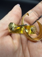 Vintage Large Thick Who Like Golden Flower Etched Earrings