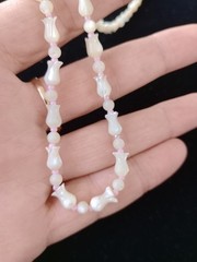 ​Vintage Carved Mother of Pearl Tulip Necklace 14K Gold Filled Clasp 14/20 25″