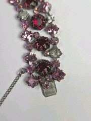 Vintage Attributed To Schreiner Pink Ruby Red Clear Crystal Triple Row Bracelet
