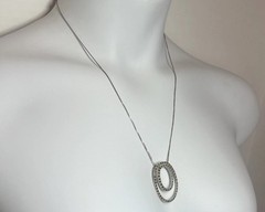 AGI Sterling Silver Double Oval Marcacite 1.5” Pendant Necklace 22” Chain ITALY