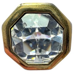 Vintage S.A.L. Swarovski Gold Tone Large Octagon Clip Earrings w/ Clear Crystal
