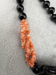 Vintage Pink Coral Stone Necklace Onyx Blossom Flower Pendant 32″