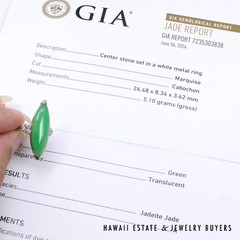 GIA Type A Green Jadeite Jade Diamond 14K White Gold Ring Size 5