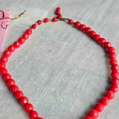 Vintage W. Germany Red Faceted Bead Necklace