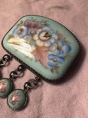 Exquisite Vintage Hand-painted Russian Rostov Floral Enamel Porcelain Brooch Pin