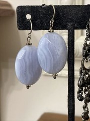 Blue Lace Agate Earrings Dangle Stone Black Chandelier Earrings Lot 2 Pair