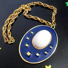 Vtg Runway Rare NAPIER Blue Enamel White Cab Pendant Necklace Book Pc BERTOLLI