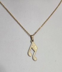 Vintage Gold Tone Chain Musical Note Charm Music Pendant Necklace Made In Korea