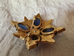 VTG Jomaz Gold Tone Oval Faux Lapis Stones And Pave Rhinestones Starburst Brooch