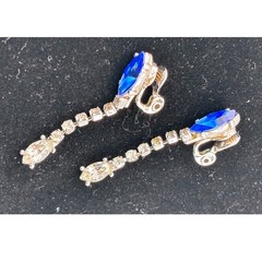 VINTAGE Yves Saint Laurent YSL Vintage Blue Clear Crystal Drop Clip On Earrings