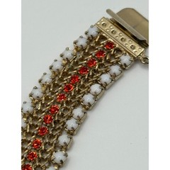 Vintage Hobe Bracelet Multicolor Rhinestone Gold Tone READ