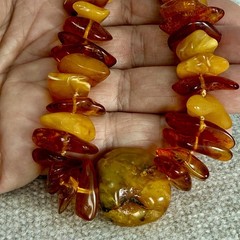 Natural Baltic Amber Necklace 19” Butterscotch Nuggets Large Center Amber Bead