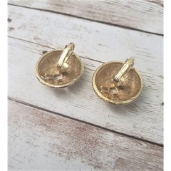 Vintage Clip On Earrings Gold Tone Domed Circle with Cut Out Design