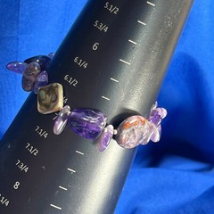 Vintage 0.925 Sterling Silver Amethyst Abalone links 7 3/4″ x 5/8″ Bracelet