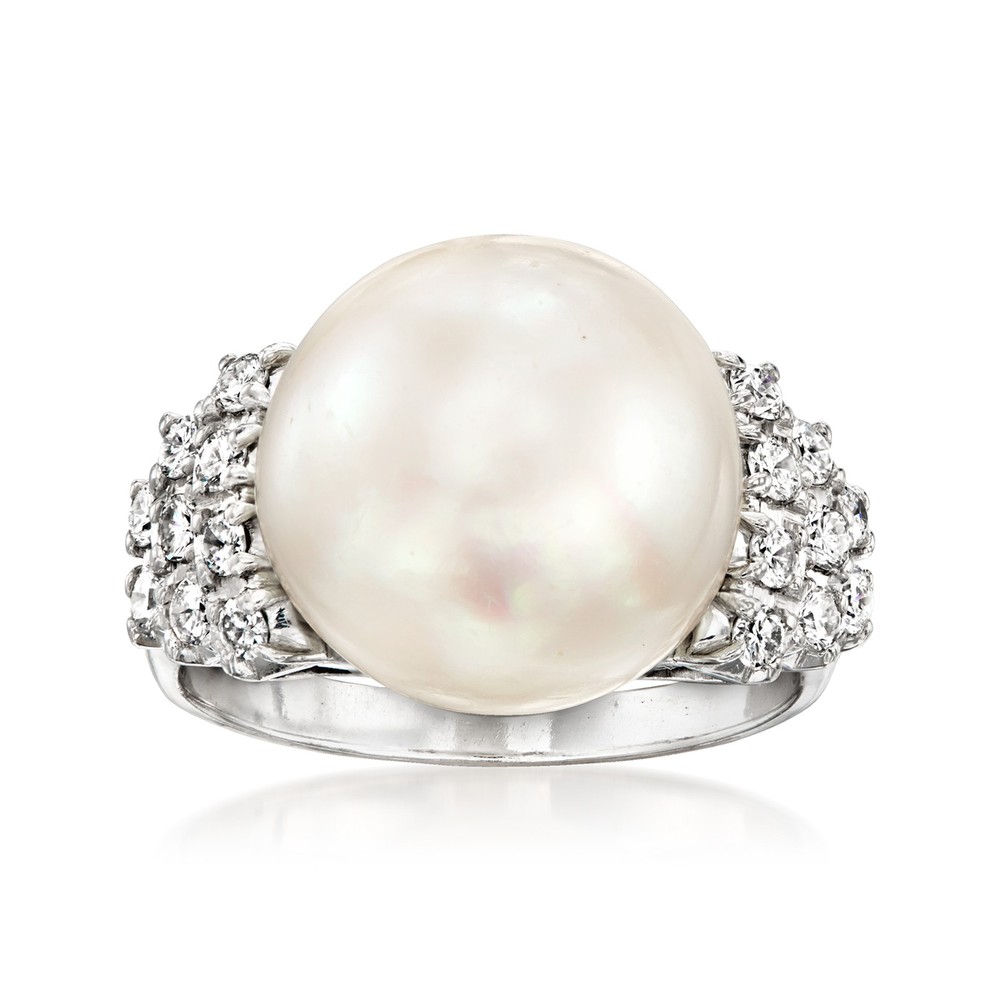 Vint 12.5mm Cult Prl & Diamond Rng in Platinum Size 6