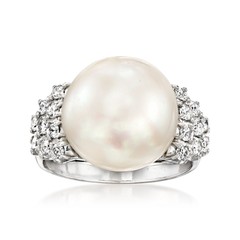 Vint 12.5mm Cult Prl & Diamond Rng in Platinum Size 6