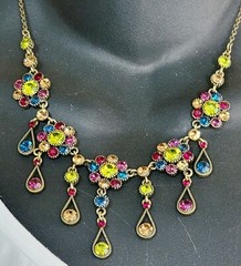Vintage VCLM Nordstrom Victorian Style Rhinestone Bib Necklace Flowers Blu02-2