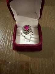 Vintage 925 Sterling Silver Ruby Halo Ring Marcasite Estate Jewelry Size 8