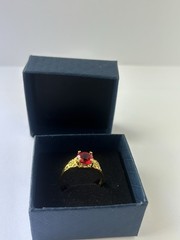 Vintage Red Cubic Zirconia Ring Gold Plated Womens Size 9.5