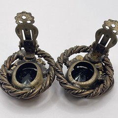 Earrings Vintage Ornate Black Glass Metal Onyx Style Jewelry Clip On