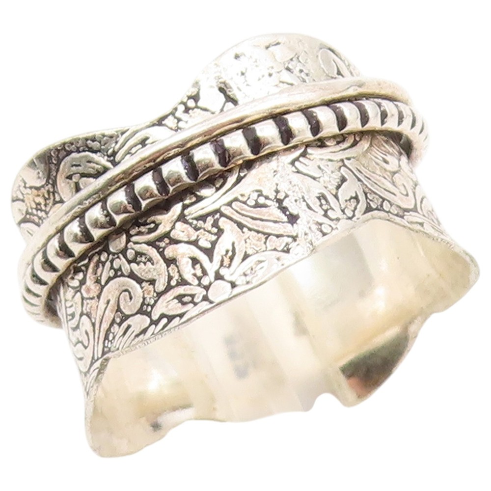 925 Sterling Silver Vintage Ring Floral Engraved Spinner Band Sz 11.5 RG36532