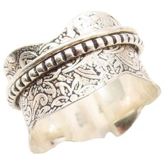925 Sterling Silver Vintage Ring Floral Engraved Spinner Band Sz 11.5 RG36532