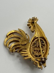 Vintage Hobe Signed Gold Tone Rooster Faux Pearl Brooch As Is