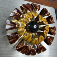 Vintage 1960s Enamel Flower Brooch Pin Brown Mustard Yellow Black 1.5”