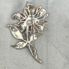 Vintage Pot Metal Brooch Pink Silver Tone Enamel Flower