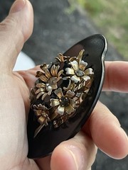 Vintage Bakelite Brooch Irregular Shape Rhinestones Gold Tone Czech Large