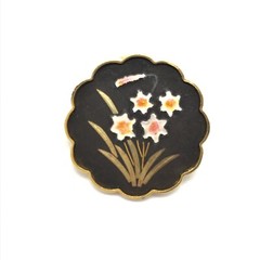Vintage Flower Design Black Gold Tone Ladies Floral Brooch Pin Pendant