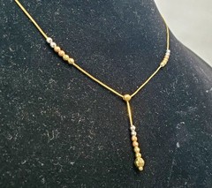 Vintage 14k Yellow Gold & Tri-Gold Faceted Bead Station Y Drop Necklace 16.5″