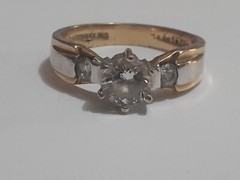 18K HGE Lind yellow & white gold plated prong set stone ring size 8.5