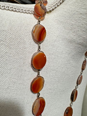 Vtg Polished Tumbled Agate Necklace Orange Brown 26″ Link 1960s 70s Boho Natural