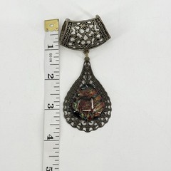 Vintage Textured Pendant Convex Shaped Fillegree Scarf Ring Rustic Boho