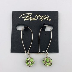 Birch Hill Silver Tone Green Rhinestone Dangle Earrings 2″ Long