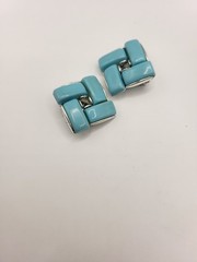 4 Pc Vintage LISNER Aqua Blue Thermoset Silvertoned Bracelet Necklace 2 Earrings