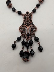 Victorian Revival Copper & Black Beaded Pendant Necklace 24″