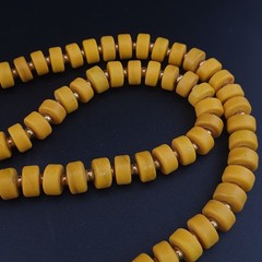 Antique African Sunburst Yellow Tire Glass Bead Necklace 24in 6.2–10.1mm