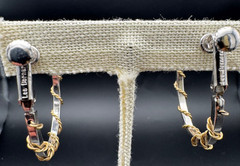 Vintage Lee Bernard Two Tone Hoop Screw Back Earrings Gold Wire Wrapped Silver