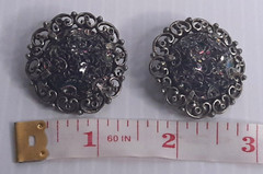 Vintage Judy Lee Peacock Glass Clip-On Earrings Iridescent Blue Purple Green