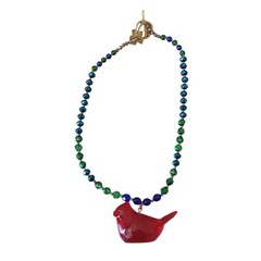 Vintage 3-D Faceted Red Bird Cardinal Acrylic Lucite Glass Metal Bead Necklace