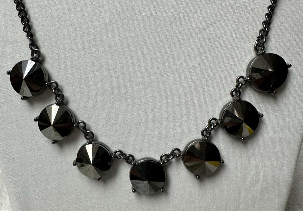 Shiny Smoky Gray/Black Rivoli Rhinestone Antiqued Chain Collar Necklace n646