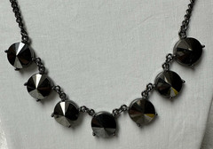 Shiny Smoky Gray/Black Rivoli Rhinestone Antiqued Chain Collar Necklace n646