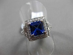 ESTATE LARGE 2.46CT DIAMOND & TANZANITE 18KT WHITE GOLD FILIGREE ENGAGEMENT RING