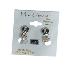 Vintage Knot Clip-On Earrings Silver Tone Nickel Free Interlocking Sensitive Ski