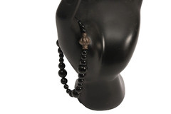 Black Onyx Bead Bracelet 7 Inches Stretchy with Boho Charm Vintage