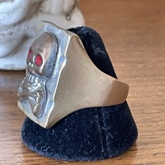 Vintage 1950s Mexican Biker Ring in Brass with Skull & Bones Cool Design Size 12