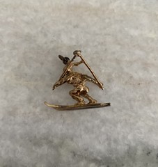 Vintage Gold Over Sterling Silver Ski Charm Skiing Skier Pendant